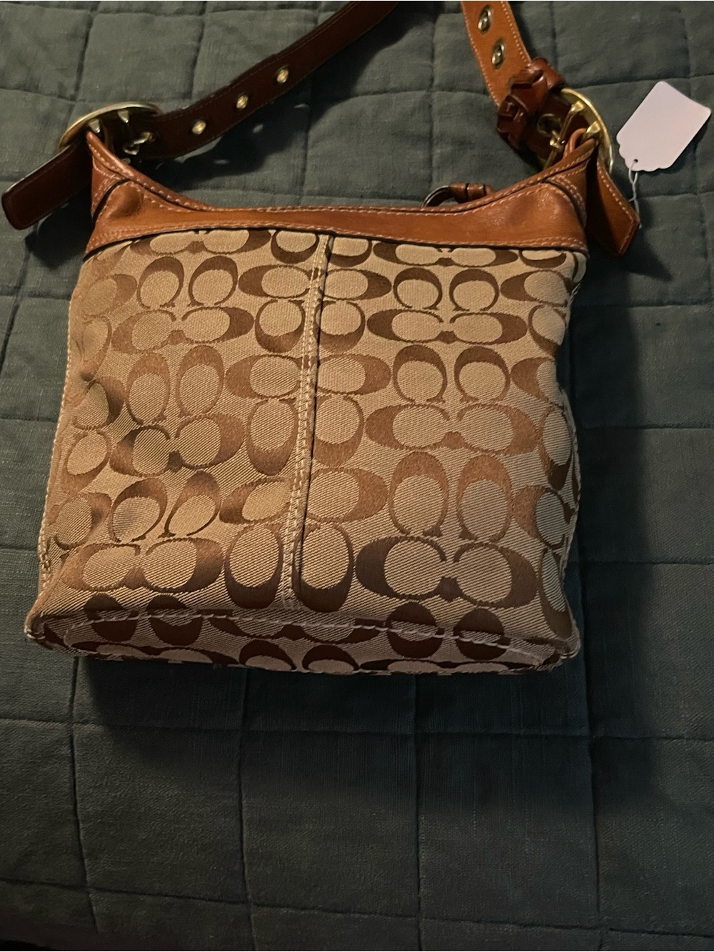 Coach Tan/Brown Signature Canvas Shoulder Bag